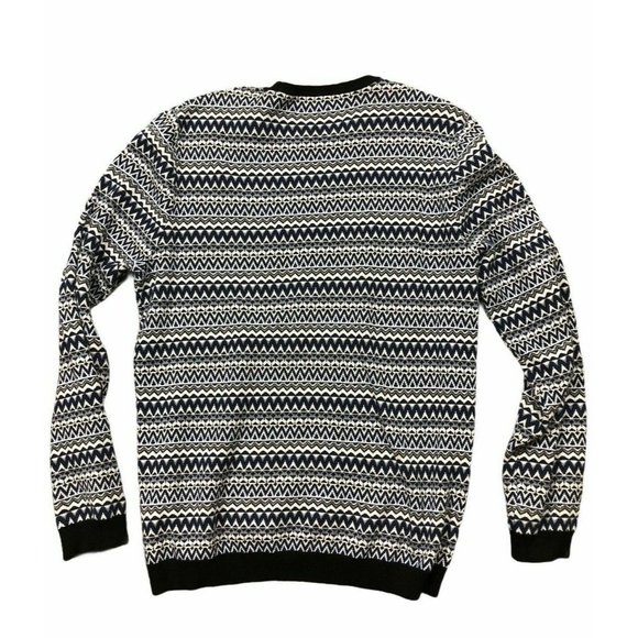ASOS Mens Sweater Large Blue White Geometric Crewneck Long Sleeve Cotton - Picture 4 of 11
